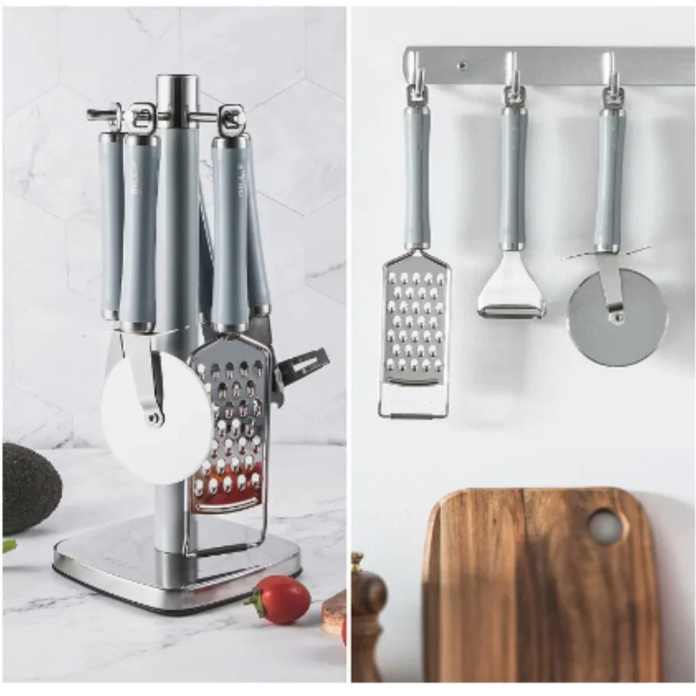 5 pc - Stainless Steel Kitchen Accessory Set w/ Gadget Holder  (Grey/Silver)